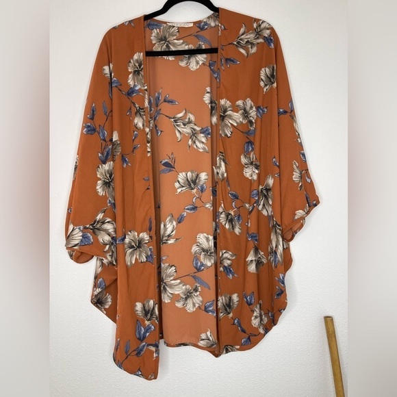 Audrey 3+1 Sweaters - Audrey 3+1 Cardigan Kimono Duster Sheer Floral Print Boho Size Large